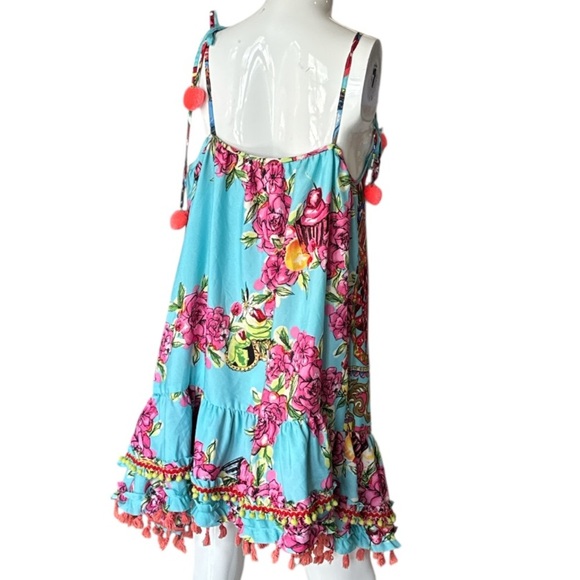 Antica Sartoria by Giacomo Cirque Baroque Blue Multi Pom Pom & Tassel Dress OS - Picture 8 of 12
